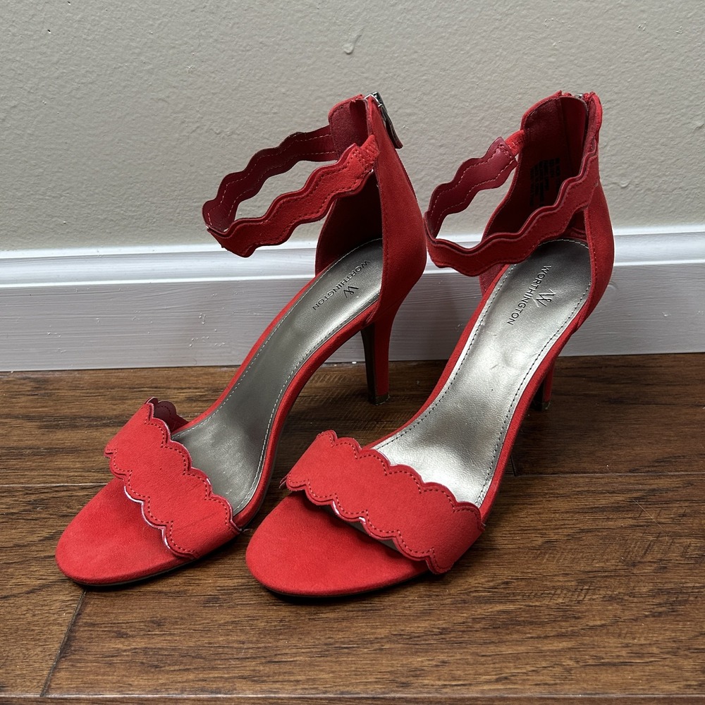 Worthington Shoes Womens Size‎ 9 Scallop Ankle Strap Heels Suede Dress Sandals